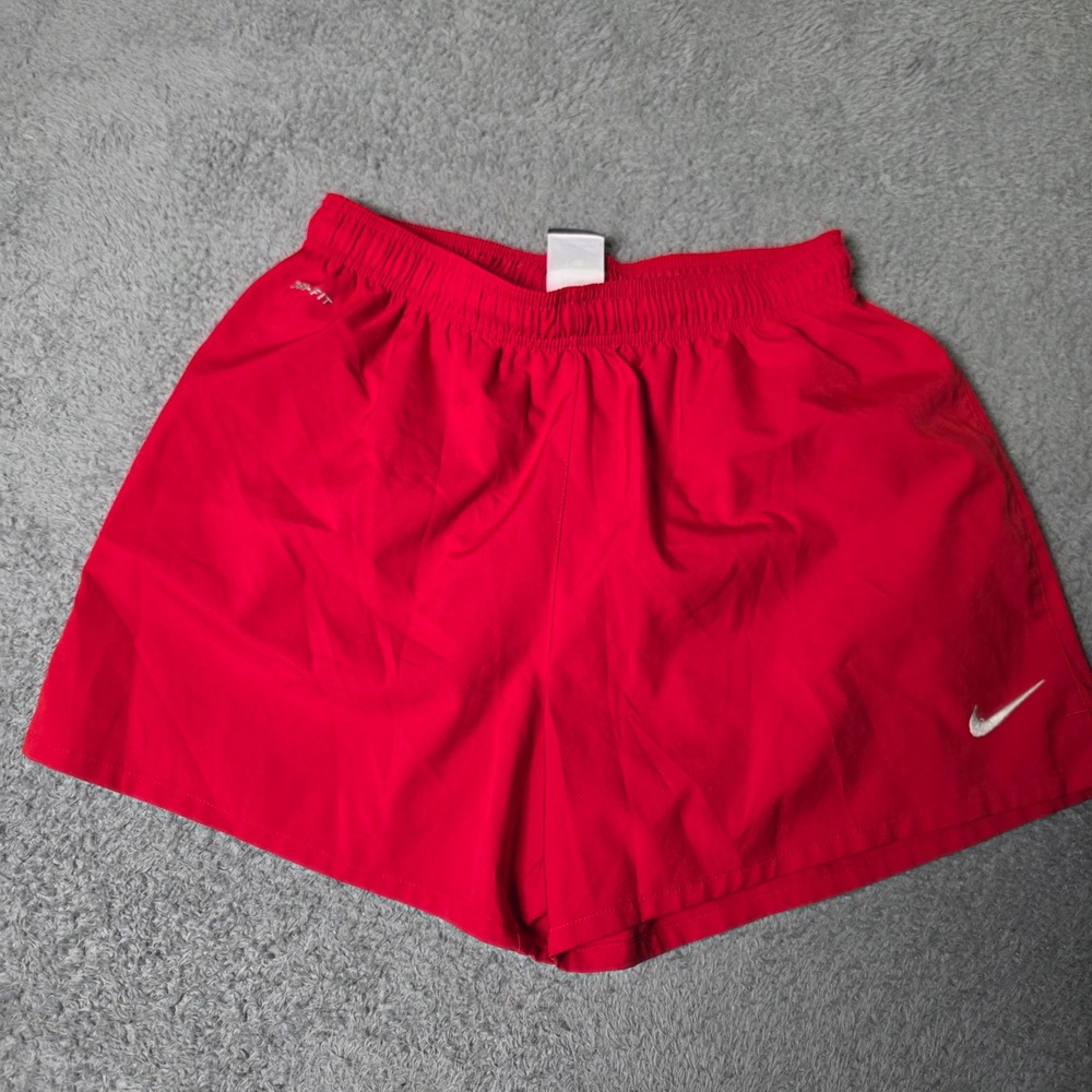 Nike Mens Medium Running Shorts Red Dri-FIT Lined Elastic Waist 6948